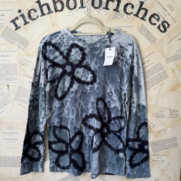 Free People The Tales Floral Street Hemp Tee Tie Dye Slouchy Steel Grey